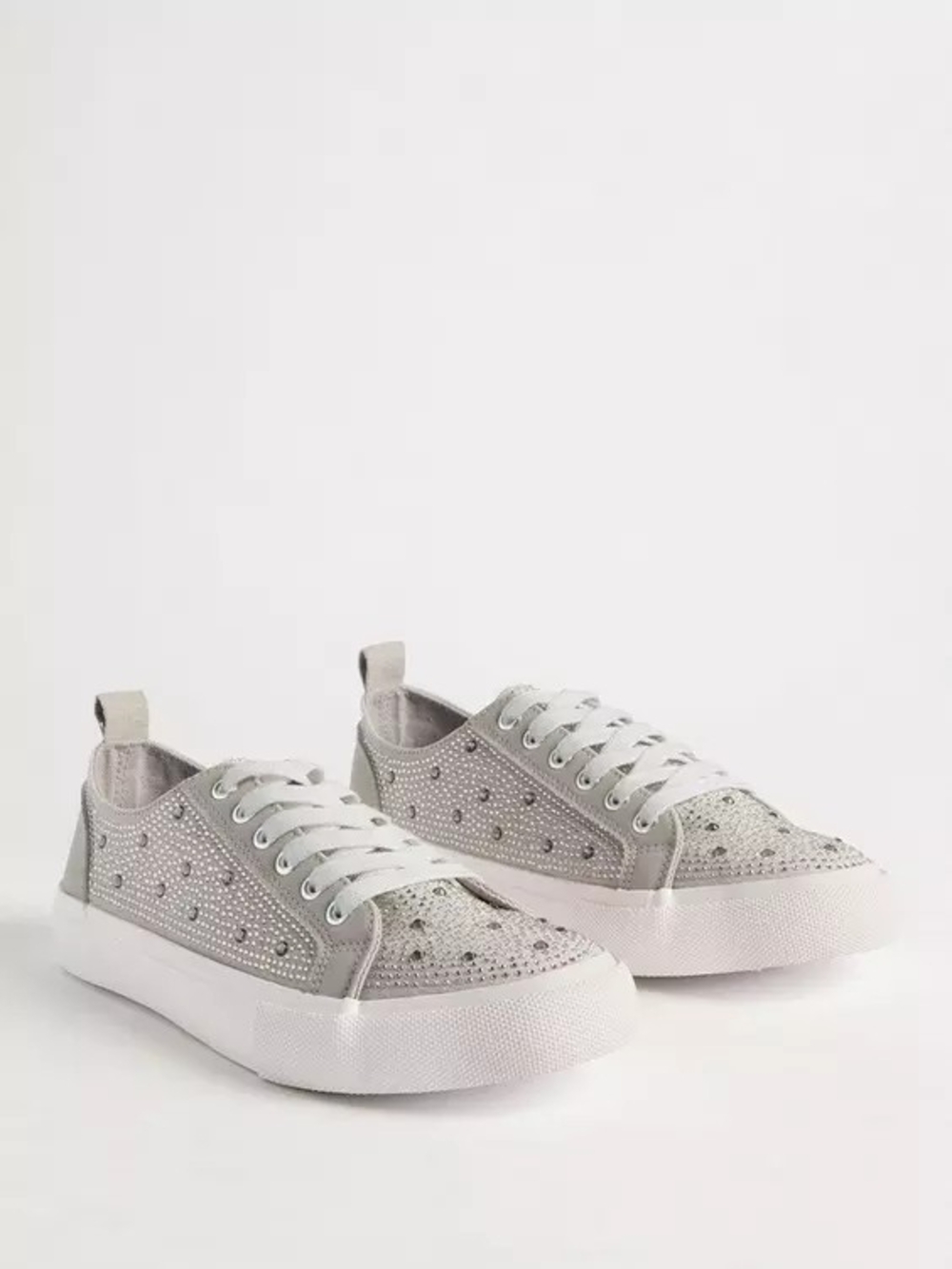 Sparkle Low-Top Lace-Up Sneakers - Silver